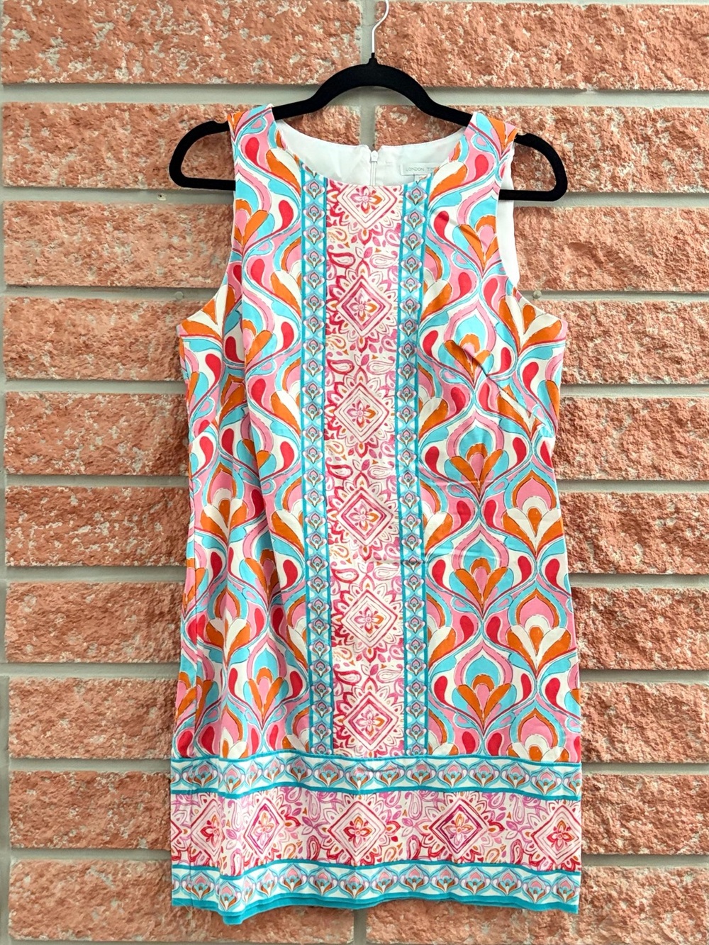 London Times Coral, Turquoise & Orange Patterned Sleeveless Dress